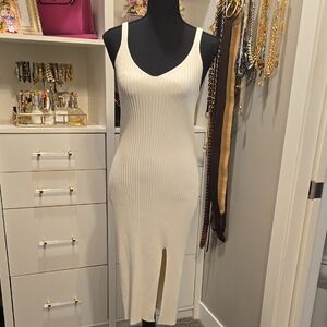 Abercrombie And Fitch Cream Ribbed Knit Bodycon Dress